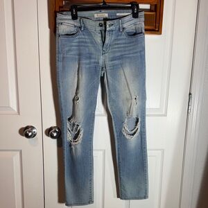 Guess Los Angeles Pencil Skinny Mid Light Blue Distressed Jeans